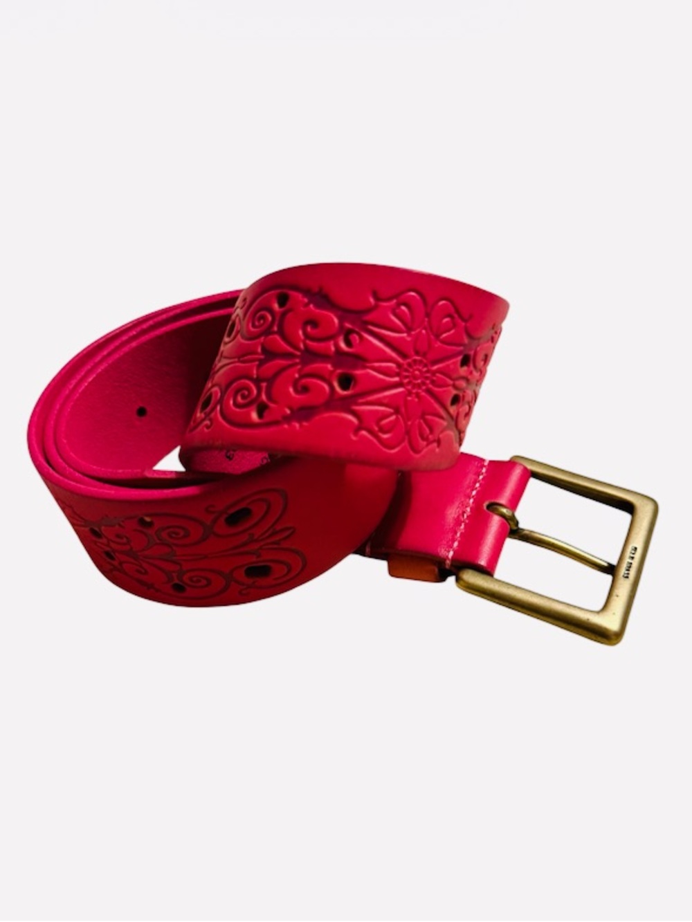 Vintage NWT Old Navy Pink Floral Cutout Leather Belt with Brass Buckle⭐️⭐️⭐️⭐️⭐️